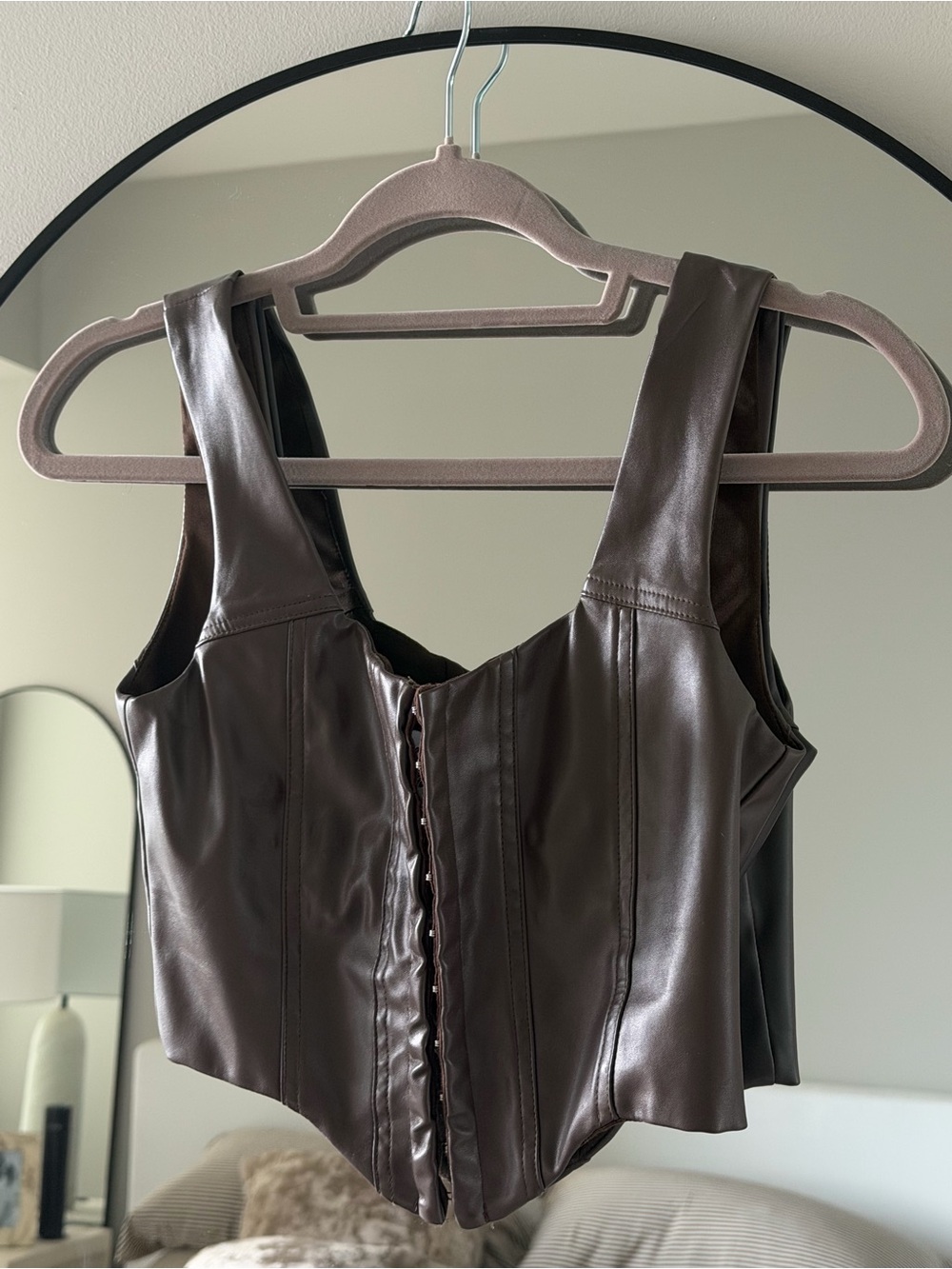 Princess Polly Brown Faux Leather Crop Top with Hook Front